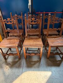 6 sedie rustiche in legno massello stile toscano