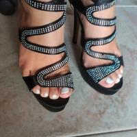 sandali donna nero gioielli brillanti tacco 