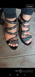 sandali donna nero gioielli brillanti tacco 
