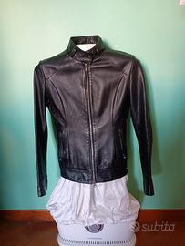 Giubbino vintage pelle nera donna tg S