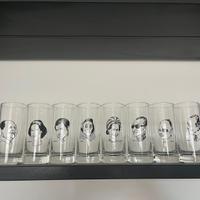 Set 10 bicchieri alti vintage decorati, in vetro