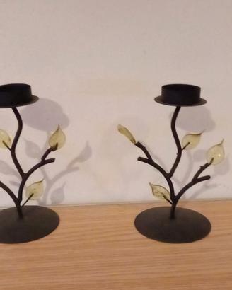 PORTACANDELE DECORATIVI IN METALLO CON FOGLIE