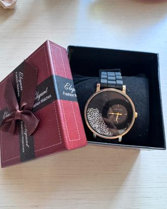 Orologio dona elegante nero e oro