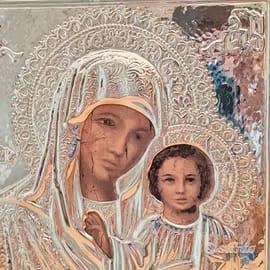 Icona argento Maria e santi