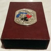 Porta carte da gioco pelle bordeaux lastra argento