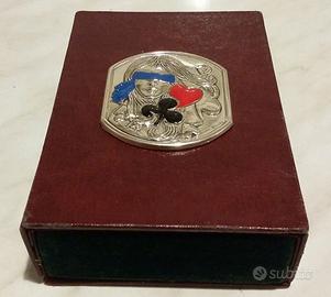 Porta carte da gioco pelle bordeaux lastra argento