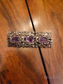 Spilla Antica Argento, Ametiste e Marcasite 
