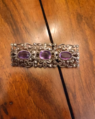 Spilla Antica Argento, Ametiste e Marcasite 