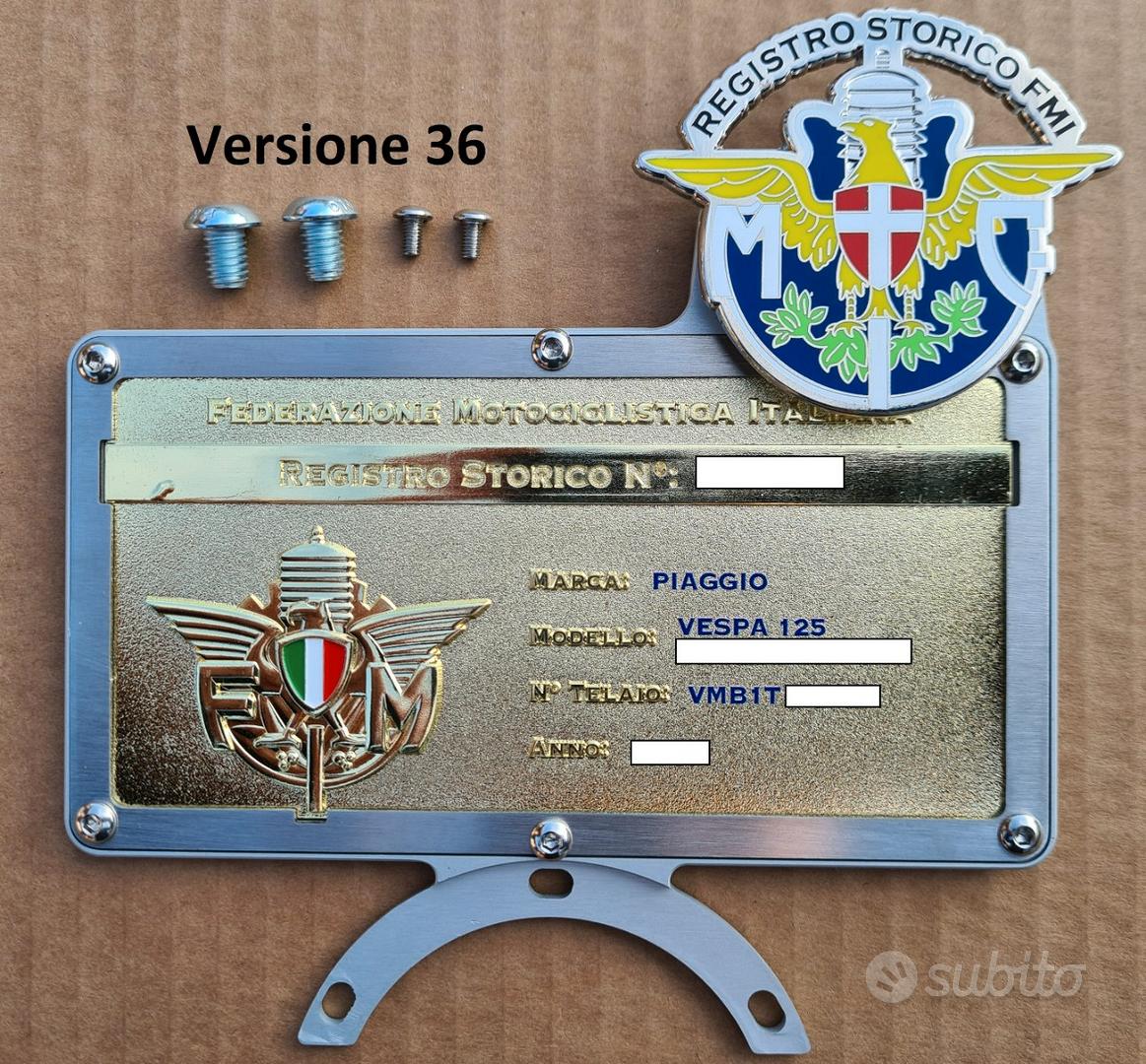 Porta Targa Rs Supporto Targa Oro FMI Per Moto D'Epoca - Acciaio Inox, Per Vespa, Guzzi, Lambretta Vespa Moto Epoca - Foto 10