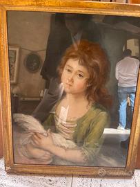 Antico ritratto pastello su vetro