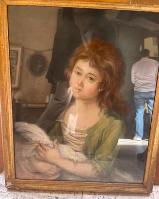 Antico ritratto pastello su vetro