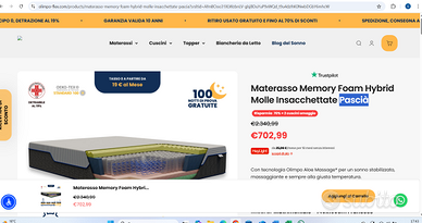 MATERASSO OLIMPOFLEX 190x140 altezza 30 cm
