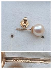 ORO 750 18 KT Carati Orecchino Con perla Naturale