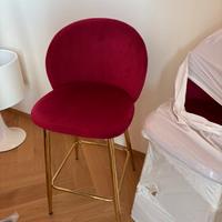 Coppia sgabelli velluto rosso con gambe oro