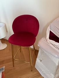 Coppia sgabelli velluto rosso con gambe oro