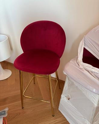 Coppia sgabelli velluto rosso con gambe oro