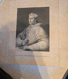 Stampa Antica Incisione XIX Secolo  Cardinale 