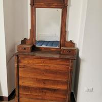 Cassettiera + specchiera in legno antico
