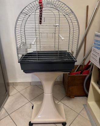 Gabbia per uccelli con piedistallo e accessori