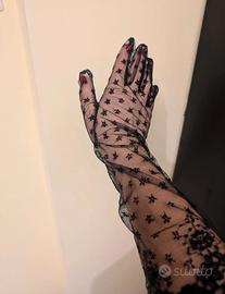 🖤 Guanti Lunghi in Tulle Nero Ricamato – Eleganza