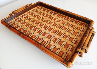 VASSOIO IN BAMBÙ E RATTAN VINTAGE