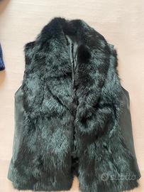 Insolito gilet in vera pelle nera e lapin  tg 40