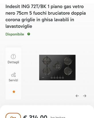 Piano cottura nuovo indesit ing 72t/bk