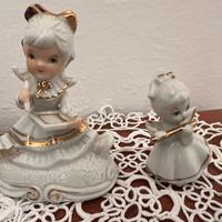 coppia statuine porcellana bianca e oro