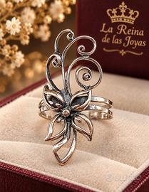 Anello Liberty art noveau argento boho chic fiori