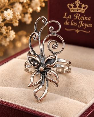 Anello Liberty art noveau argento boho chic fiori