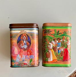 Coppia di barattoli di latta vintage da collezione