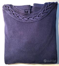 Maglione blu/viola in cotone scollatura schiena