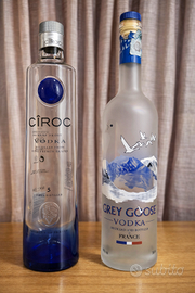 bottiglie vuote vodka premium Ciroc e Grey Goose