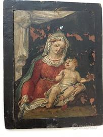 Quadro Madonna con bambino su rame '700