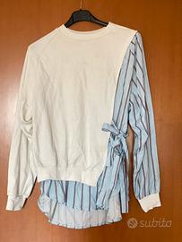Felpa bianca con camicia a righe