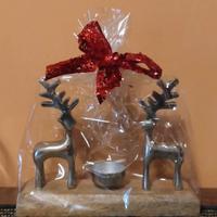 PORTACANDELA CON COPPIA DI RENNE DI NATALE