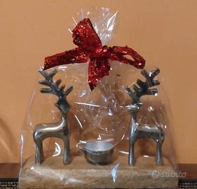 PORTACANDELA CON COPPIA DI RENNE DI NATALE