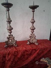 n. 6 candelieri in ottone argentato più croce