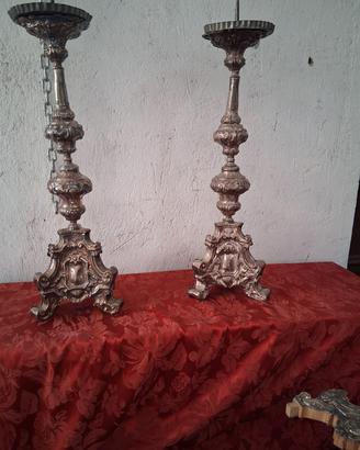 n. 6 candelieri in ottone argentato più croce