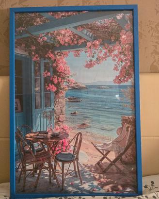 Quadro Mare con Cornice Azzurra - 62x41 cm