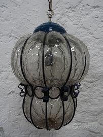 Lampadario a lanterna in vetro anni 50/60