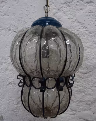 Lampadario a lanterna in vetro anni 50/60