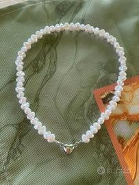Collana girocollo perle barocche e chiusura cuore
