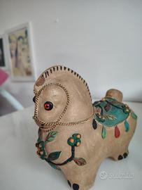 Scultura cavallo in terracotta policroma - Firmata