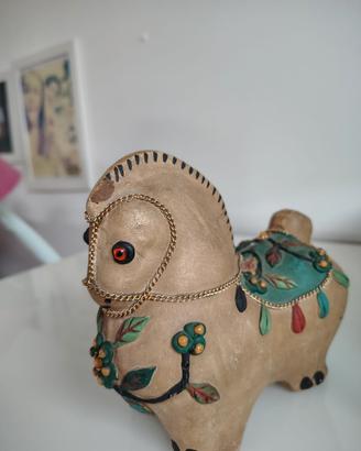 Scultura cavallo in terracotta policroma - Firmata