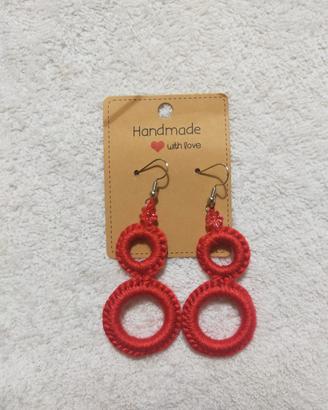 orecchini fatti a mano doppio anello rossi