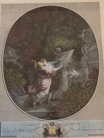 Incisione antica (1770) con cornice in radica