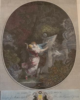 Incisione antica (1770) con cornice in radica