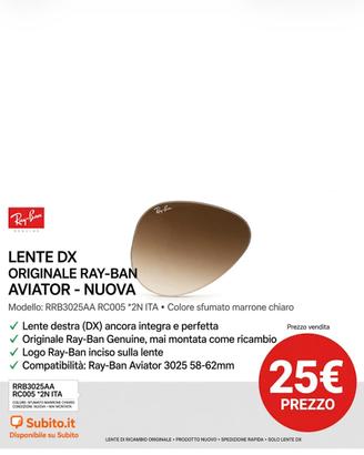 Lente dx originale Ray-Ban aviator RB 3025 AA