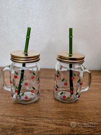 Set bicchieri barattolo con cannuccia - NUOVI 